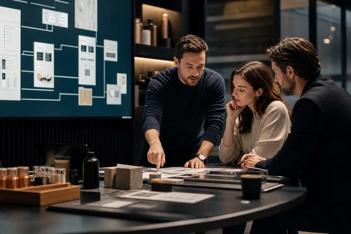 Equipo trabajando una sesión de estrategia y operación
